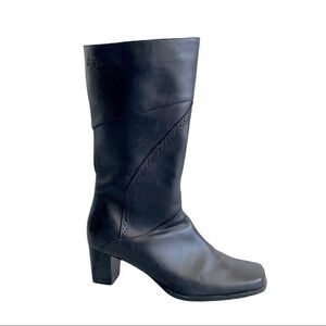 AQUA College Leather Winter Heeled Boots Square Toe Black 8.5